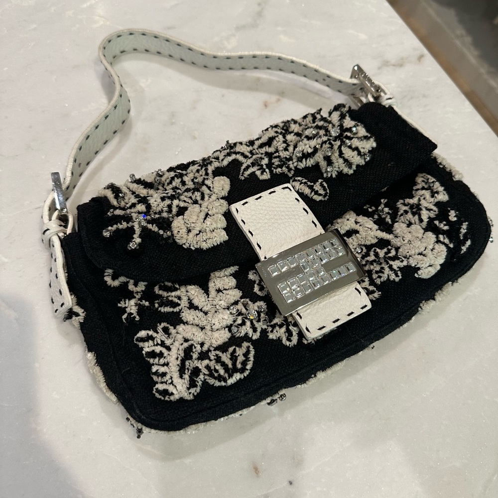 RARE Fendi Embellished Baguette Black and White